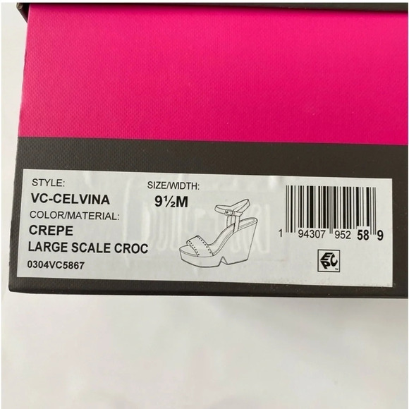 New Vince Camuto Celvina Platform Wedge Crepe Croc Leather Sandals Size 9.5 - Picture 5 of 15